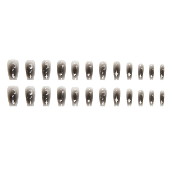 24pcs /Box  Press On Nails Dark Star and Moon Series False Nails Mid-Length Ballet Nails(R722)