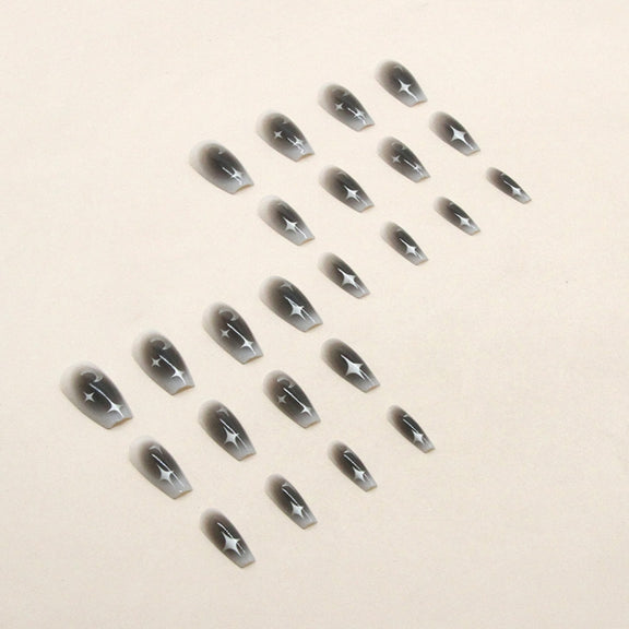 24pcs /Box  Press On Nails Dark Star and Moon Series False Nails Mid-Length Ballet Nails(R722)