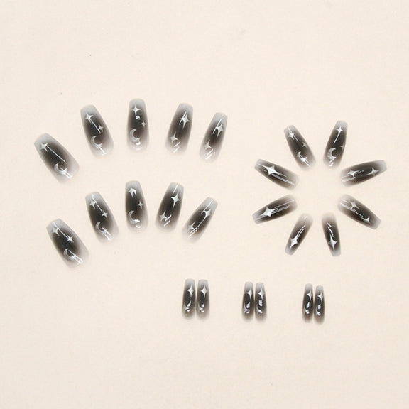 24pcs /Box  Press On Nails Dark Star and Moon Series False Nails Mid-Length Ballet Nails(R722)