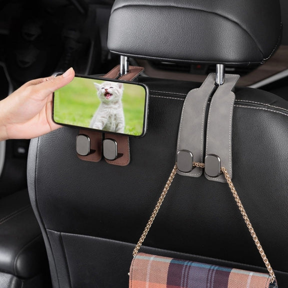 Car Seat Mack Multifunctional Metal Hook Mobile Phone Holder, Style: No Mark(Brown)