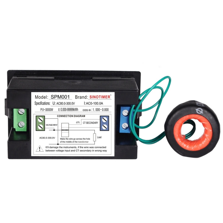 SINOTIMER SPM001 AC LED Digital Voltmeter Frequency Factors Meter Power Monitor, Specification: AC80-300V 100A