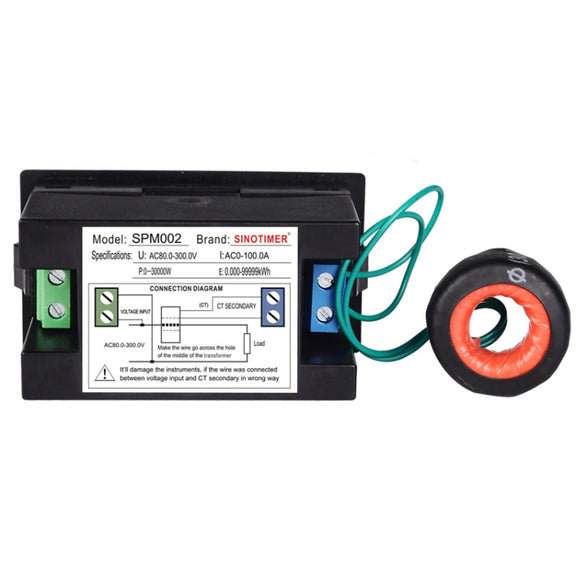 SINOTIMER SPM002 Liquid Crystals AC Digital Voltage And Current Meter Power Monitor, Specification: AC80-300V 100A