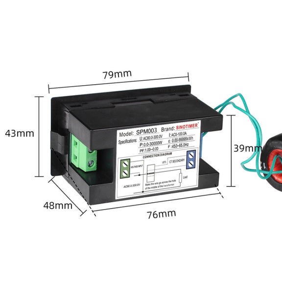 SINOTIMER SPM003 AC LED Digital Voltmeter Frequency Factors Meter Power Monitor, Specification: AC80-300V 100A