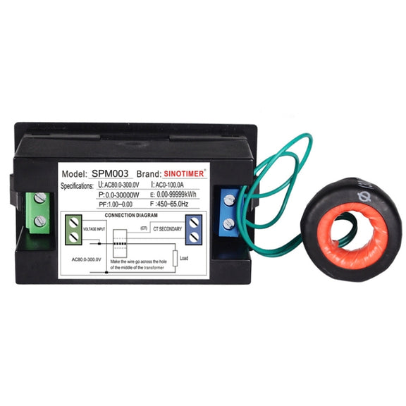 SINOTIMER SPM003 AC LED Digital Voltmeter Frequency Factors Meter Power Monitor, Specification: AC80-300V 100A