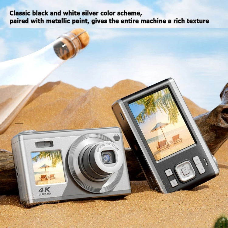 4K HD Optical Zoom Digital Camera 60MP Dual Screen Selfie Camera, No Memory(Silver)