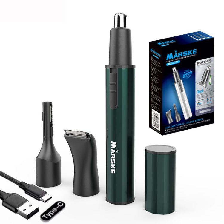 MARSKE  MS-7111 3 In 1 Electric Nose Hair Trimmer Type-C Rechargeable Grooming Instrument(Green)