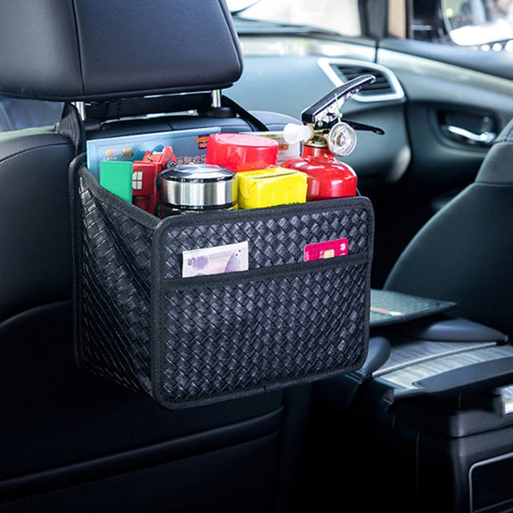 Car Hanging Garbage Bag Multifunctional Folding Storage Box, Model: H611 Woven Pattern