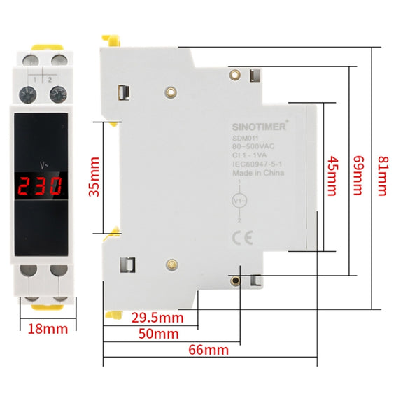SINOTIMER SDM011 Modular Din Rail Type AC Single-Phase Digital Voltmeter Electronic Instrumentation
