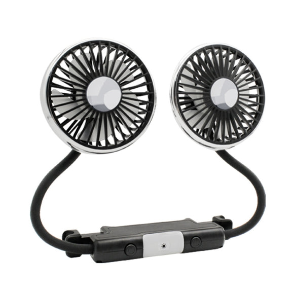 Car Double-head Hose Seat Fan with Light(Black)