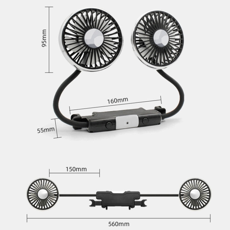 Car Double-head Hose Seat Fan with Light(Black)