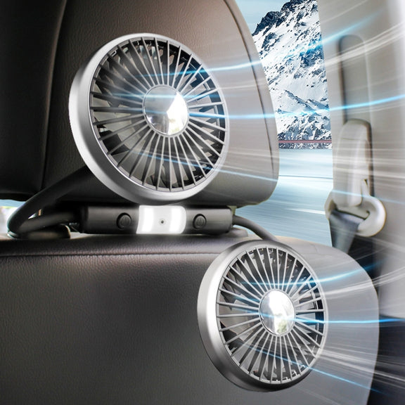 Car Double-head Hose Seat Fan with Light(Black)