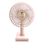 Car Clip-On Rechargeable Electric Oscillating Head Fan With Light(Pink)