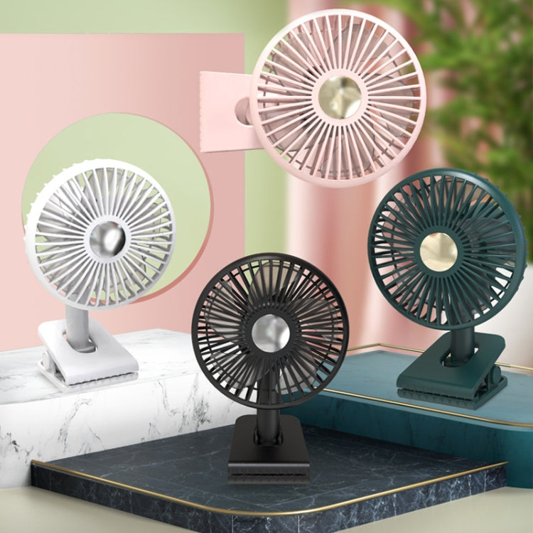 Car Clip-On Rechargeable Electric Oscillating Head Fan With Light(White)