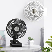 Car Clip-On Rechargeable Electric Oscillating Head Fan With Light(Black)