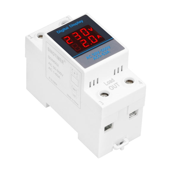 SINOTIMER SDM002 Household DIN Rail Single-Phase AC Dual Display Voltage And Current Meter(63A Build-In Intestinal Sensor)