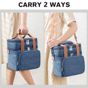 Double Layer Insulated Lunch Bag Large Capacity Food Cooler Bag with Shoulder Strap(Grey)