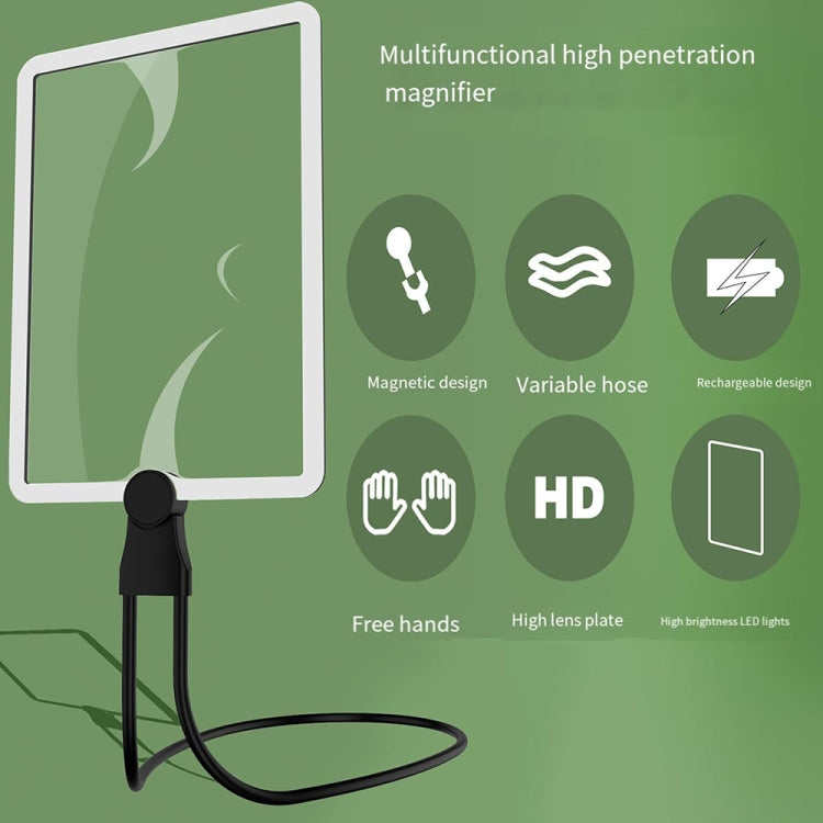 8039-5 LED Light Multifunctional Charging Hanging Neck Handheld Reading Magnifying Glass(Black)