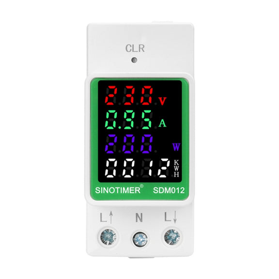 SINOTIMER DIN Rail AC Digital Display Current Voltage Power Electricity Multi-Function Tester, Model: SDM012-2