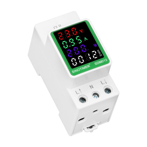 SINOTIMER DIN Rail AC Digital Display Current Voltage Power Electricity Multi-Function Tester, Model: SDM012-2