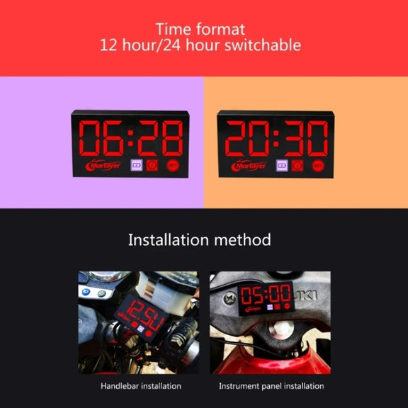 Compact LED Digital Display Time Voltmeter, Specification: 2 in 1 Water Temperature Red