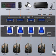 KC-KM434B USB3.0 4 Port USB Shared Device 4 Port Printer Sharing Device Keyboard Mouse Switch