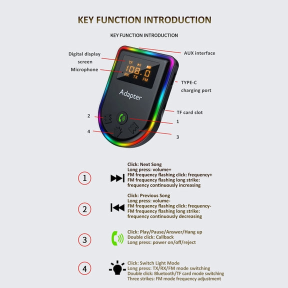 Q7 LED Digital Display Car Bluetooth Receiver HIFI Sound Quality Wireless Audio Adapter