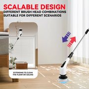 Cordless Electric Spin Scrubber Extension Handle with 7 Replacement Heads(White)