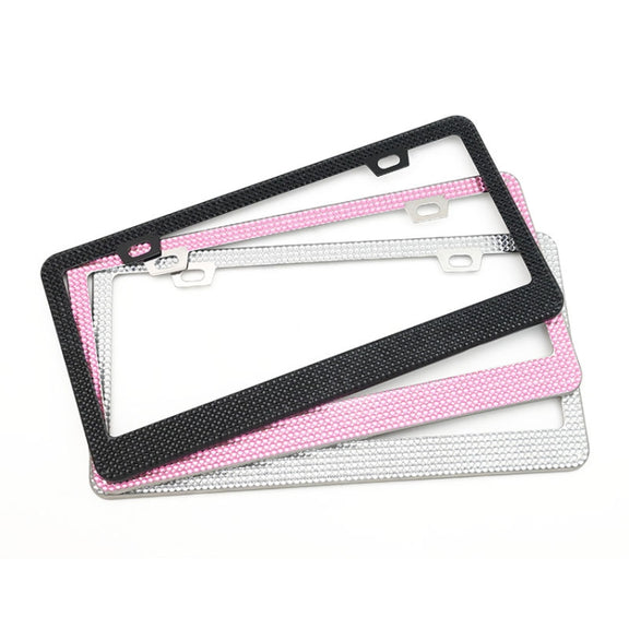 US Standard Stainless Steel License Plate Modified Frame With Diamonds, Color: Round Hole Black Diamond