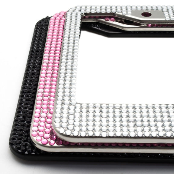 US Standard Stainless Steel License Plate Modified Frame With Diamonds, Color: Round Hole Black Diamond
