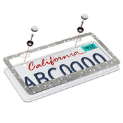 US Standard Stainless Steel License Plate Modified Frame With Diamonds, Color: Round Hole White Diamond