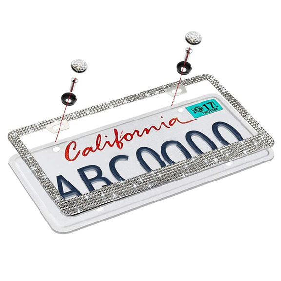 US Standard Stainless Steel License Plate Modified Frame With Diamonds, Color: Round Hole White Diamond