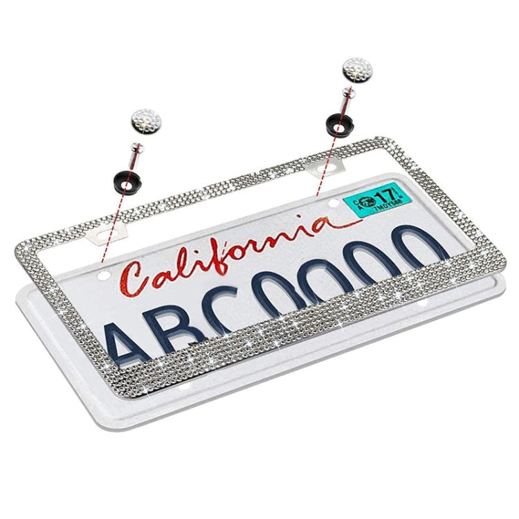 US Standard Stainless Steel License Plate Modified Frame With Diamonds, Color: Round Hole White Diamond