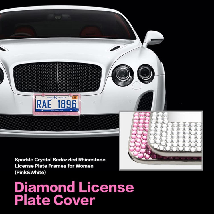 US Standard Stainless Steel License Plate Modified Frame With Diamonds, Color: Round Hole White Diamond