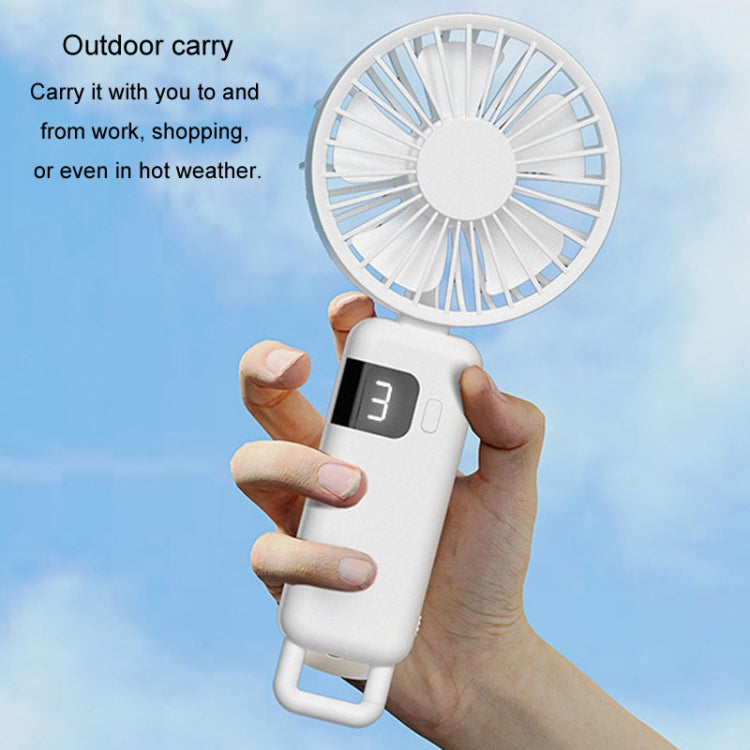 Portable Digital Display Hanging Neck Mute Small Fan USB Charging Handheld Foldable Fan(White)