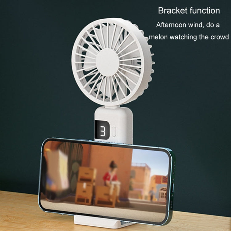 Portable Digital Display Hanging Neck Mute Small Fan USB Charging Handheld Foldable Fan(White)