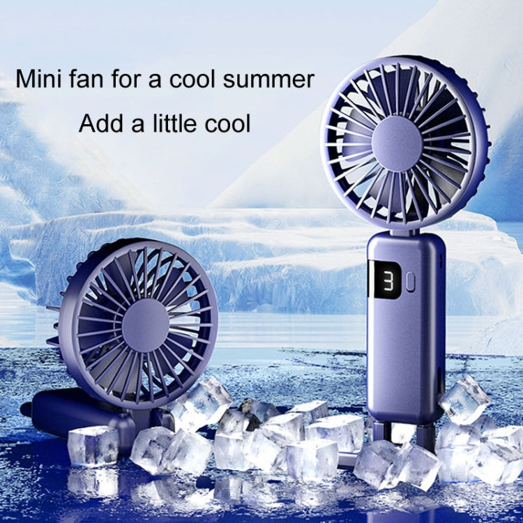 Portable Digital Display Hanging Neck Mute Small Fan USB Charging Handheld Foldable Fan(White)