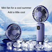 Portable Digital Display Hanging Neck Mute Small Fan USB Charging Handheld Foldable Fan(White)