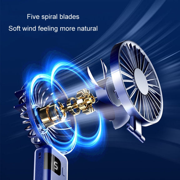 Portable Digital Display Hanging Neck Mute Small Fan USB Charging Handheld Foldable Fan(White)