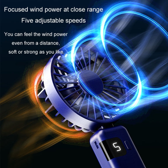 Portable Digital Display Hanging Neck Mute Small Fan USB Charging Handheld Foldable Fan(White)