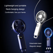 Portable Digital Display Hanging Neck Mute Small Fan USB Charging Handheld Foldable Fan(White)