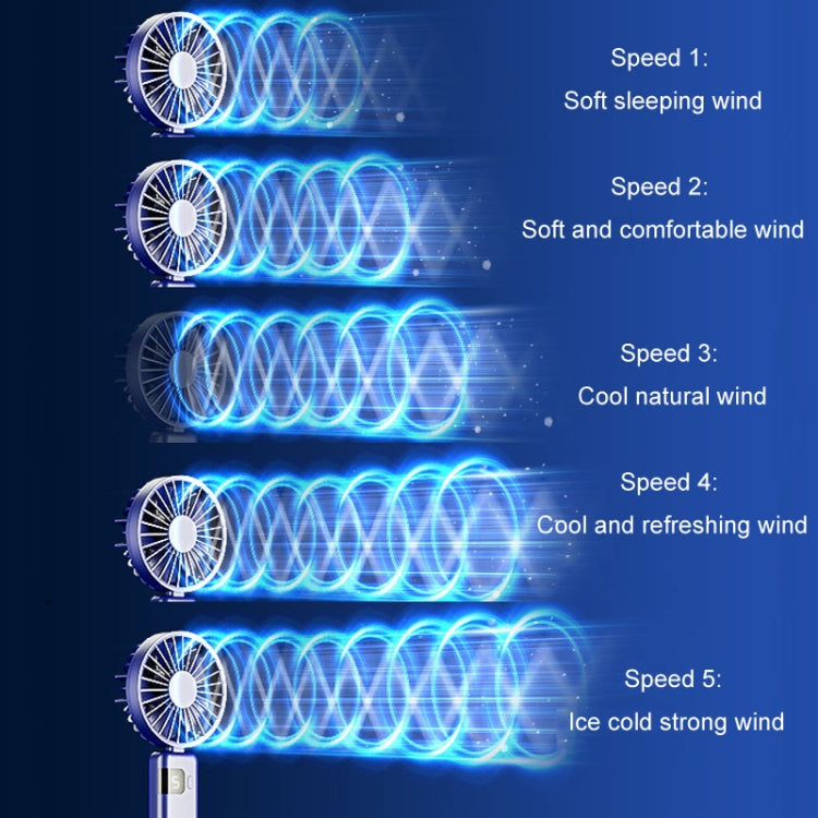 Portable Digital Display Hanging Neck Mute Small Fan USB Charging Handheld Foldable Fan(White)
