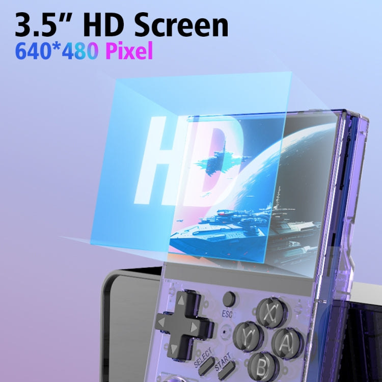 R35PLUS 3.5 Inch Handheld Game Console Built-in 64G 10,000+ Games(Transparent Black)