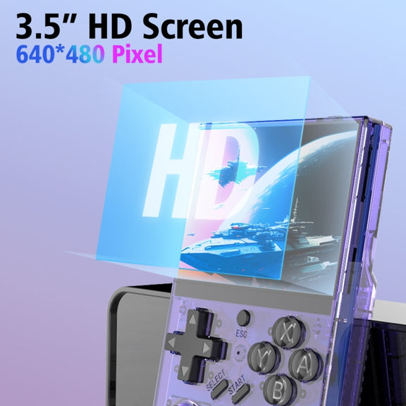 R35PLUS 3.5 Inch Handheld Game Console Built-in 64G 10,000+ Games(Transparent Purple)