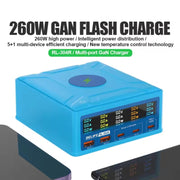 RELIFE RL-304R 5-Port 260W GaN Smart USB Fast Charger With 15W Wireless Chargind LCD Display(US Plug)