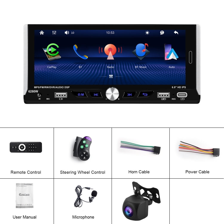Single Spindle 6.9 inch MP5 With Knob Player Carplay Function Car MP4 Backup Camera, Specification: Standard+AHD Camera