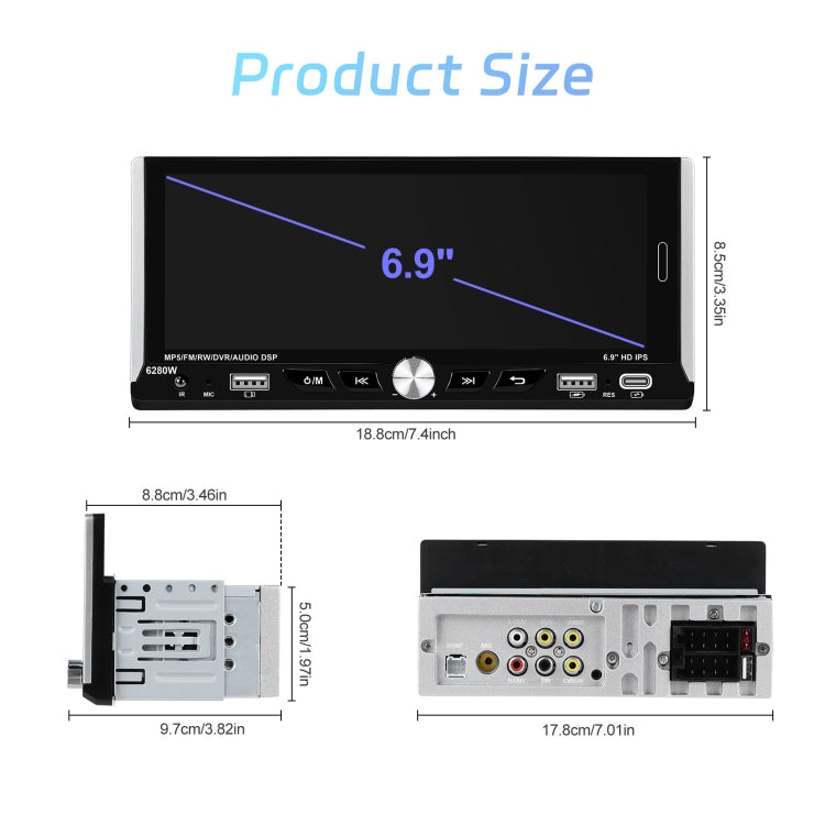 Single Spindle 6.9 inch MP5 With Knob Player Carplay Function Car MP4 Backup Camera, Specification: Standard+12 Light Camera