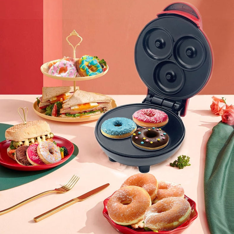 350W Mini Donut Maker Machine Can Make 3 Doughnuts  110V US Plug(Red)