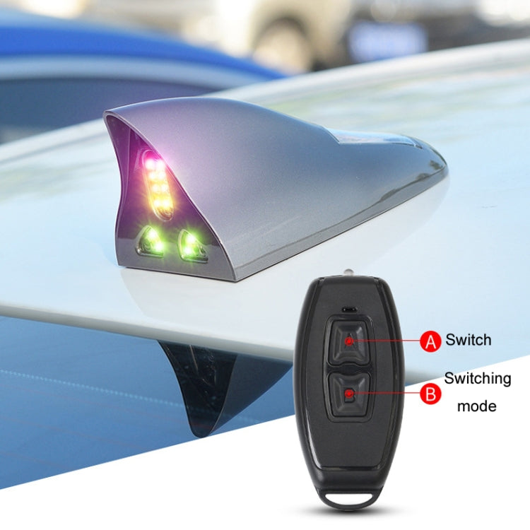 Solar Remote Control Signal Radio Shark Fin Antenna Anti-Tailgating Roof Warning Light(White)