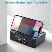 Wireless Charger Alarm Clock Foldable Mobile Stand With Pen Holder & Dual USB +1 Type-C Output(Black)
