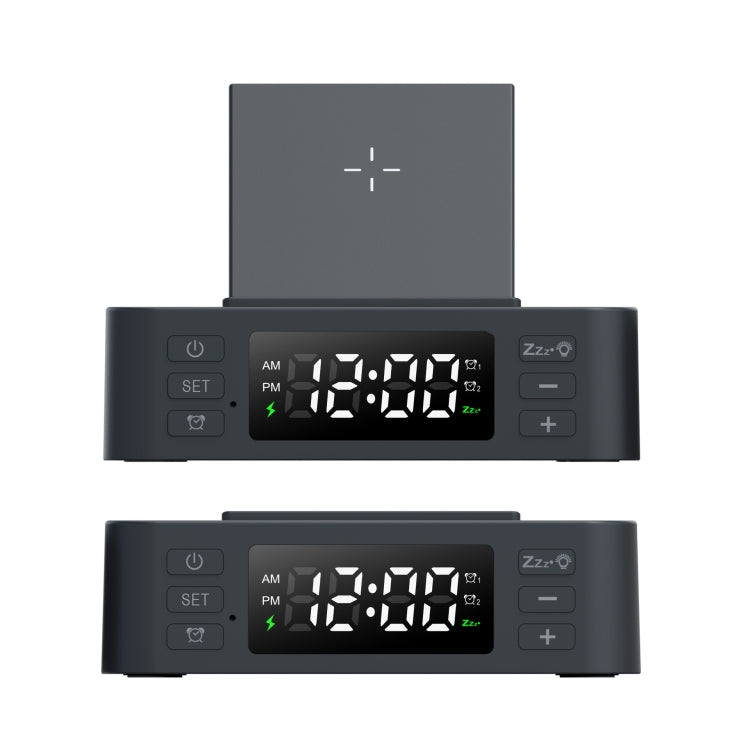 Wireless Charger Alarm Clock Foldable Mobile Stand With Pen Holder & Dual USB +1 Type-C Output(Black)